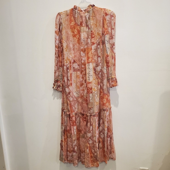 Zimmermann Kaleidoscope Floral-Print Belted Midi Dress in Red Multi Swirl Size 0 - Picture 9 of 11